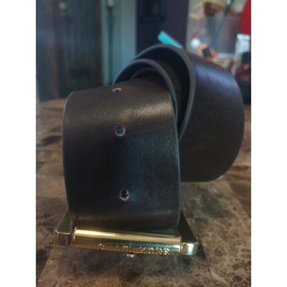 Michael Kors Dark Brown Faux Leather Gold Buckle Belt Size Small - Picture 2 of 6